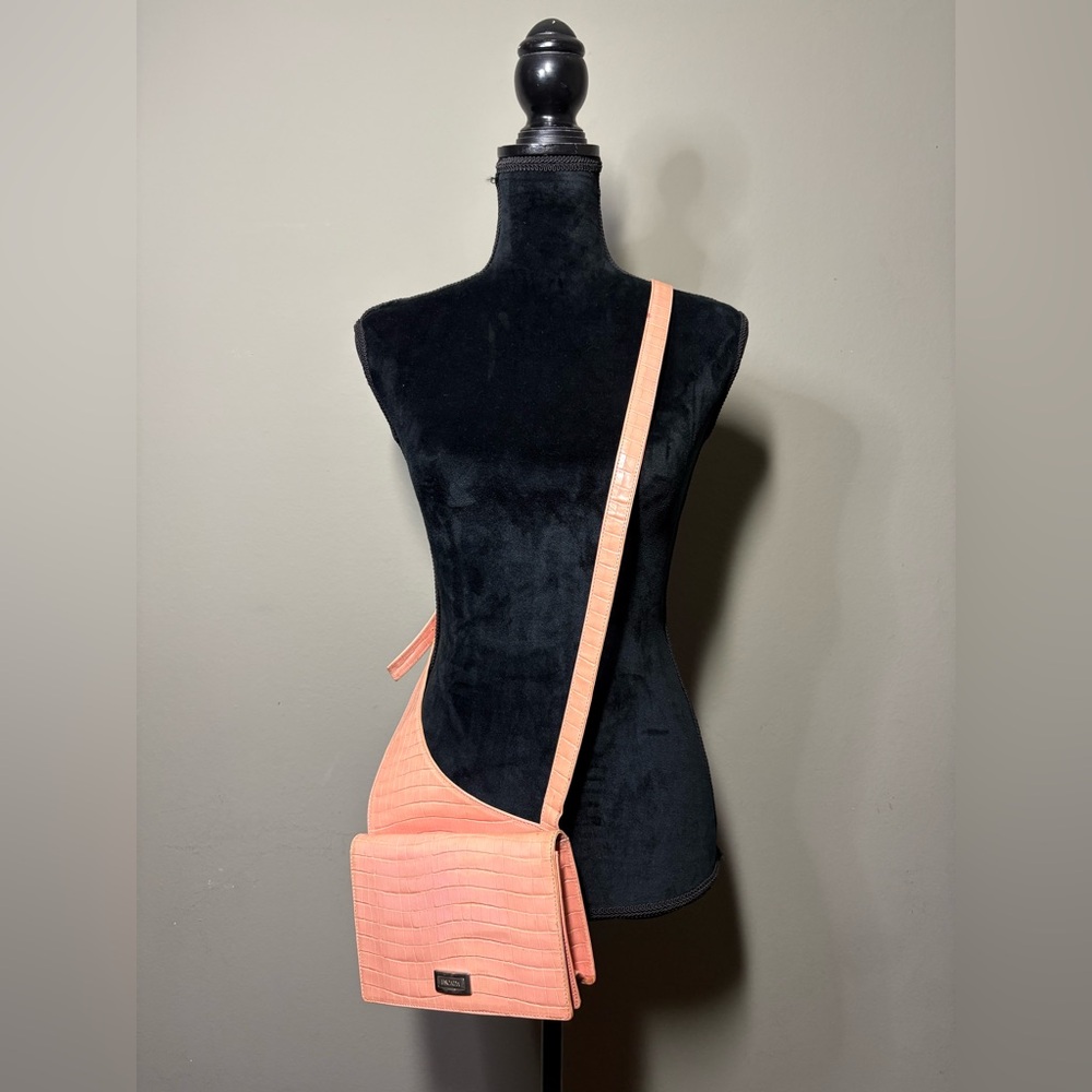 ESCADA Salmon Pink Croc-Embossed Leather Crossbody Bag